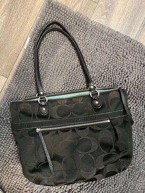 Coach Black Signature Tote with Front Zip Pocket